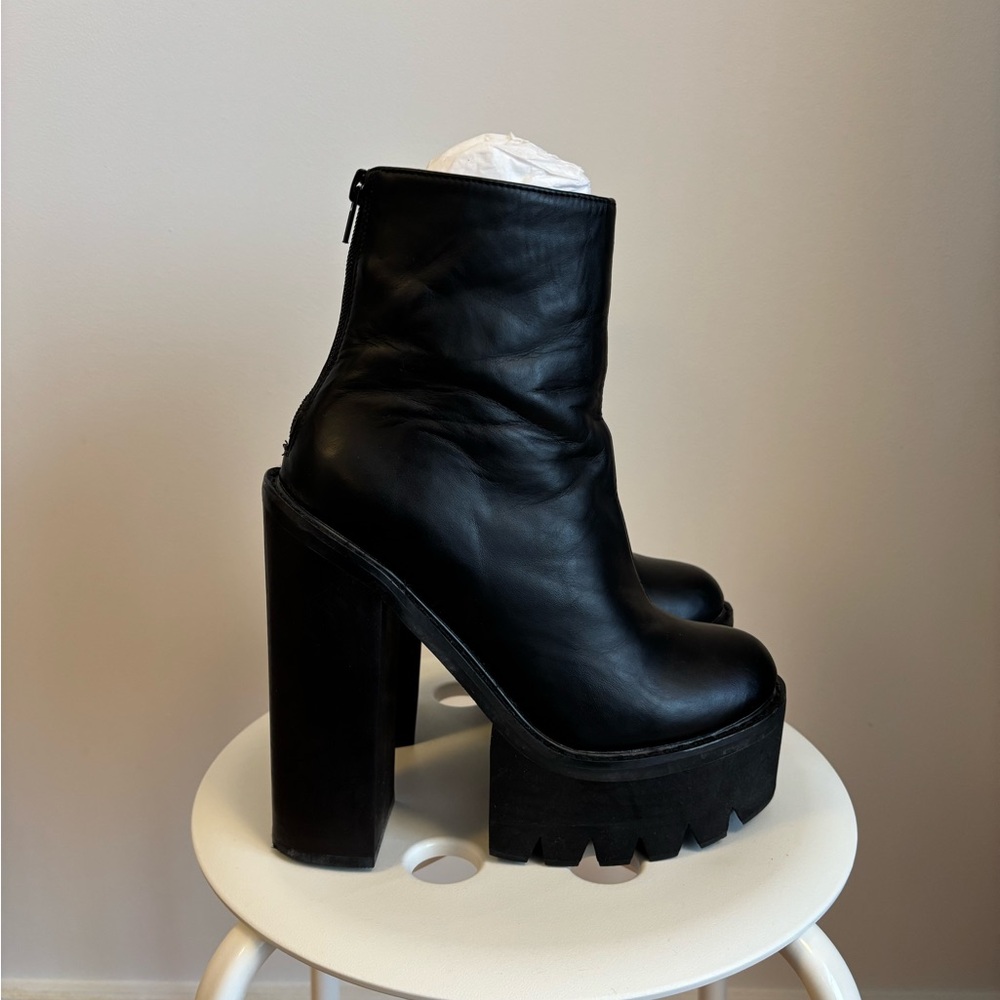 Jeffrey Campbell Black Leather Mulder Platform Booties Size US 7.5 - Picture 4 of 6